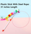 Cat Plastic Teaser Stick with Steel Rope Furry Balls Kitten Toy