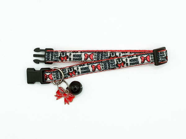 Red Bow Pendant Cat Kitten Neck Collar Black Buckle with Bell