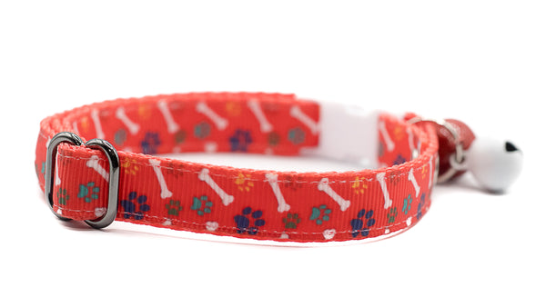 Premium Quality Nylon Bone Paw Print Cat Kitten Pet Neck Collar with Double Bell