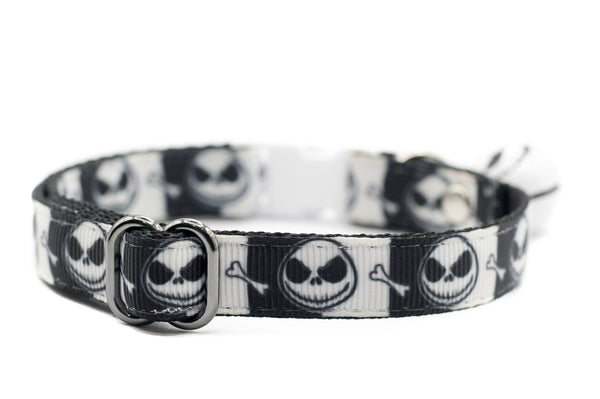 Cat collar with Jack Skellington pattern on a white background