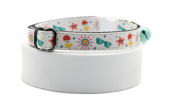 Premium Quality Nylon Summer Print Cat Kitten Pet Neck Collar with Double Bell