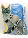 Adult Cat And Kitten White Harness with Leash Steel Hook Multi Paw Pattern