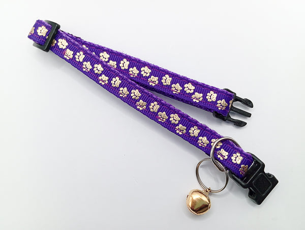 Golden Paw Pattern Pet Cat Kitten Hand Made Adjustable Neck Collar Quick Release Buckle with Bell