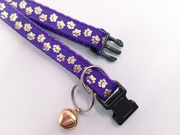 Golden Paw Pattern Pet Cat Kitten Hand Made Adjustable Neck Collar Quick Release Buckle with Bell