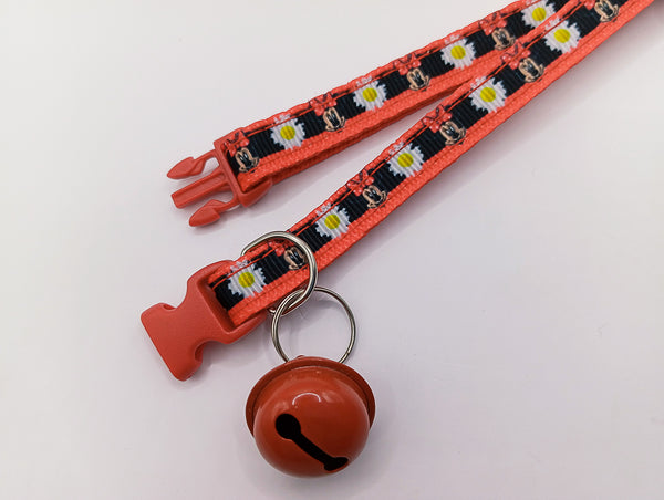 Minnie Mouse Pet Cat Kitten Hand Made Adjustable Red Neck Collar with Big Bell