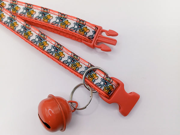 Tom and Jerry Cartoon Pattern Pet Cat Kitten Hand Made Adjustable Neck Collar with Big Bell 
