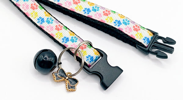 Cat Kitten Pet Paw Printed Neck Collar with Bow Pendant