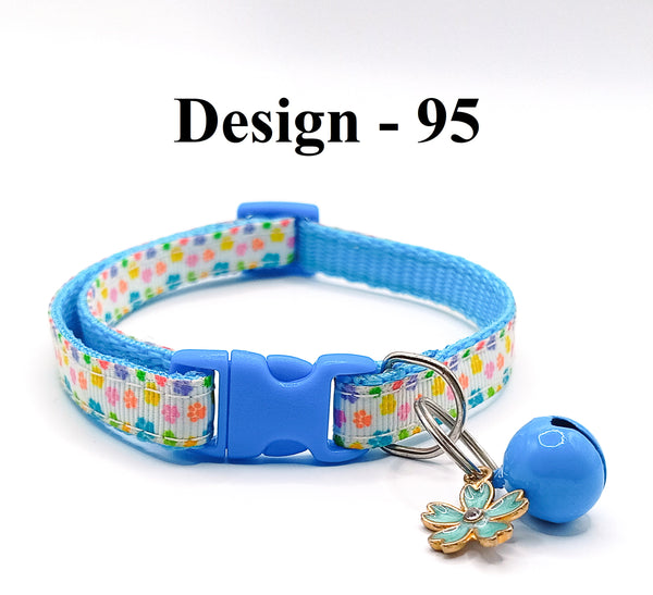 Paw Pattern Cat Kitten Pet Adjustable Neck Collar with Floral Pendant Blue Buckle