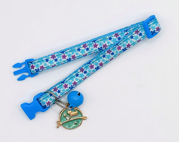Cat Kitten Pet Adjustable Neck Collar with Beautiful Pendant Blue Buckle