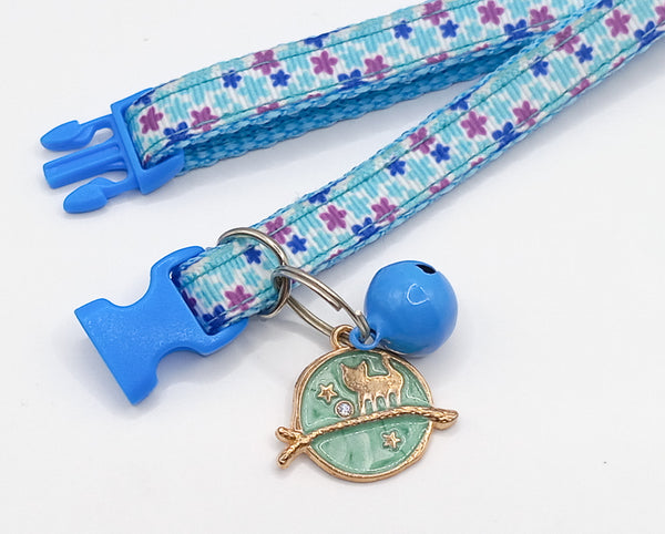 Cat Kitten Pet Adjustable Neck Collar with Beautiful Pendant Blue Buckle
