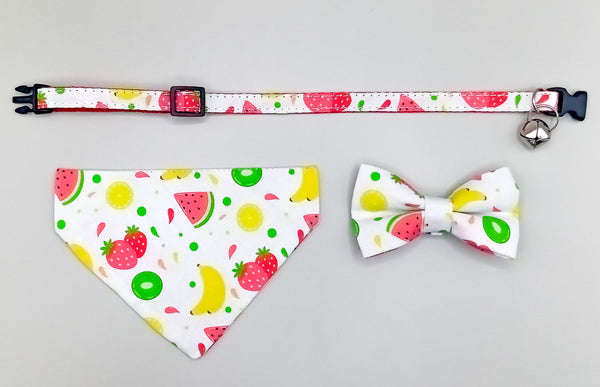 Fruit Pattern Cat Pet Kitten Hand Made Fabric Bow, Scarf Neck Collar with Bell