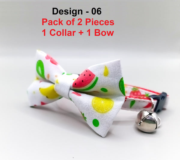 Fruit Pattern Cat Pet Kitten Hand Made Fabric Bow, Scarf Neck Collar with Bell