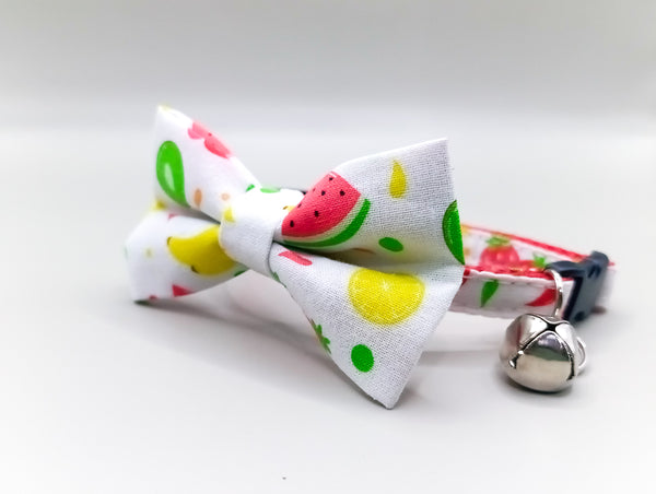 Fruit Pattern Cat Pet Kitten Hand Made Fabric Bow, Scarf Neck Collar with Bell