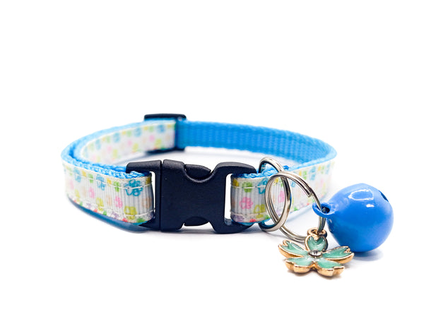 Paw Pattern Cat Kitten Pet Adjustable Neck Collar with Floral Pendant Black Buckle