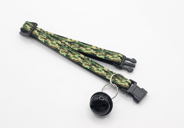 Big Bell Hand Made Cat Kitten Neck Collar Army Pattern Quick Release Black Buckle