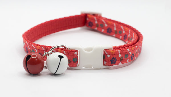 Paw Print Pet Cat Neck Collar with Double Bell