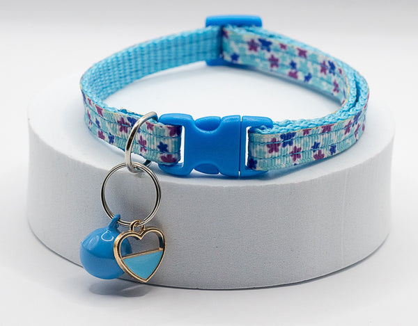  Heart Pendant Cat Kitten Star Pattern Neck Collar with Sky Blue Bell