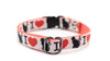 Dog collar with 'I love' pattern on a white background