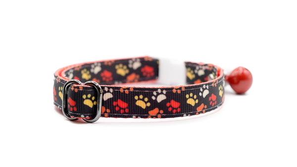 Pet Cat Kitten Paw Print Premium Quality Nylon Neck Collar with Double Bell