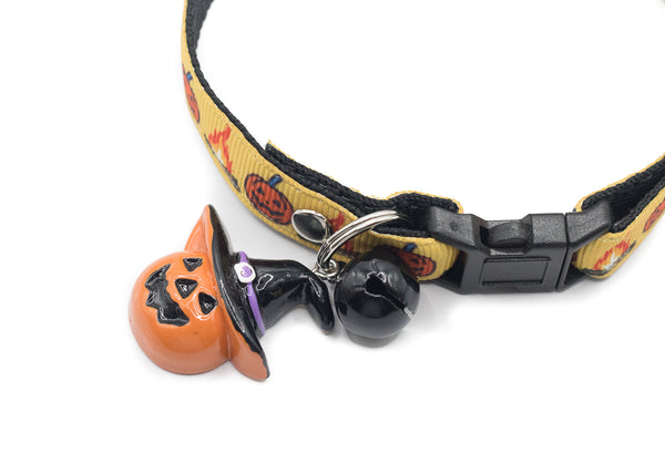 Cat Kitten Pet Neck Collar Halloween Pumpkin Pattern Premium Quality Nylon with Bell
