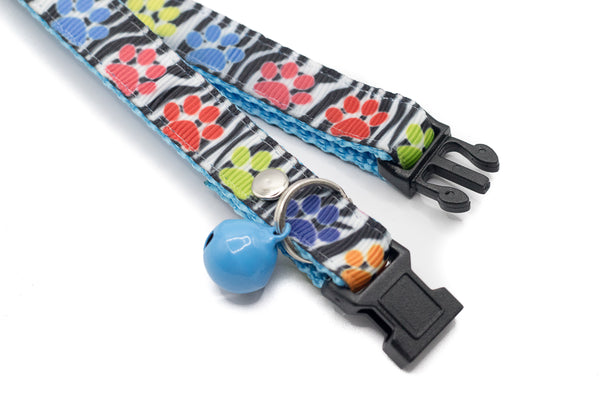Paw Pattern Premium Quality Nylon Cat Kitten Neck Collar With Regular Bell