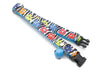 Colorful pet cat kitten puppy collar with paw prints and a bell on a white background