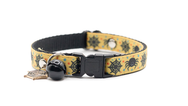 Cat Kitten Pet Neck Collar Spiderweb Charm Pattern Premium Quality Nylon with Bell