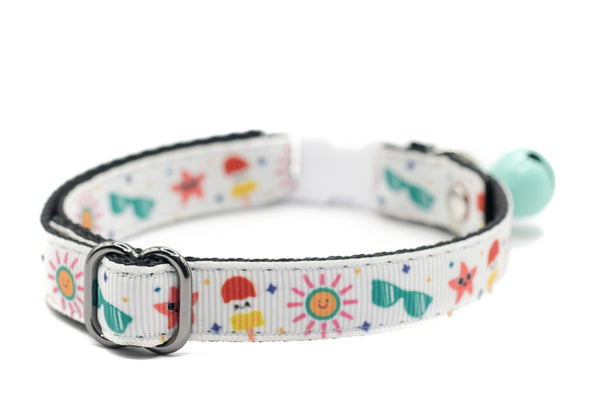 Premium Quality Nylon Summer Print Cat Kitten Pet Neck Collar with Double Bell