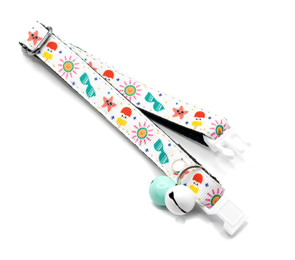 Premium Quality Nylon Summer Print Cat Kitten Pet Neck Collar with Double Bell