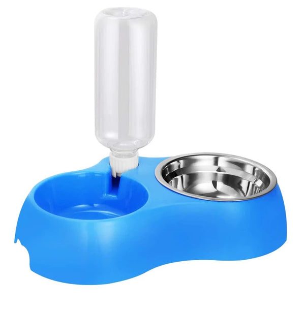 Dual Food Water Dispenser Bowl With Plastic Bottle
