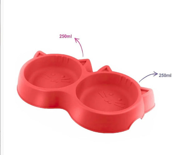 Pet Dispenser Red Dual Feed Bowl For Cat Puppy Kitten